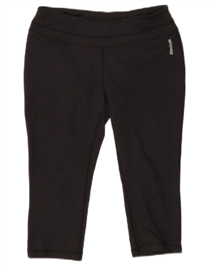Leggings capri femininas REEBOK Reino Unido 14 grande poliéster preto