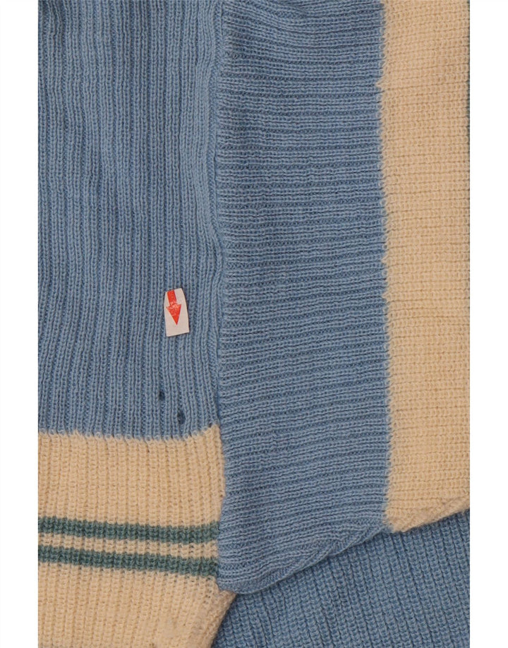 Suéter vintage masculino com gola redonda IT 50 lã listrada azul média