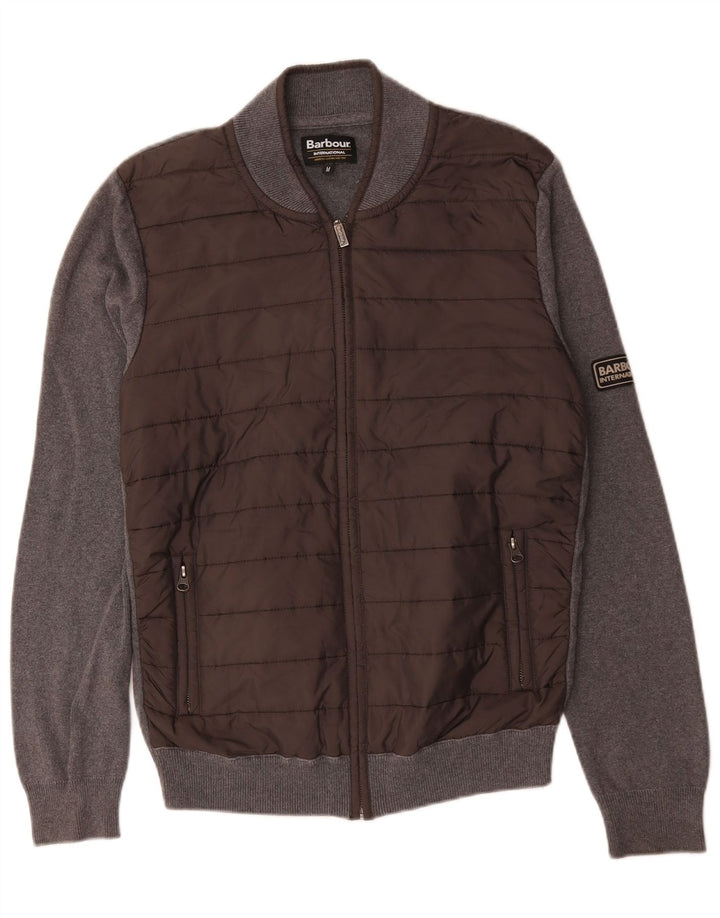 Suéter cardigã masculino Barbour algodão cinza médio