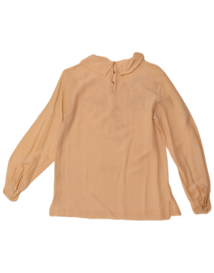 Blusa feminina VINTAGE de manga comprida UE 36 pequena seda floral bege