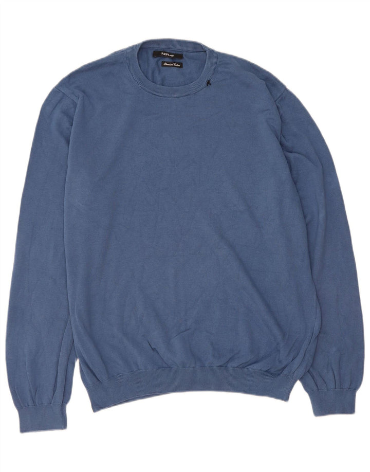 Suéter masculino REPLAY com gola redonda XL algodão azul