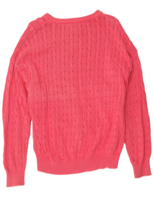 Suéter feminino Benetton com gola canoa UK 14 algodão rosa grande
