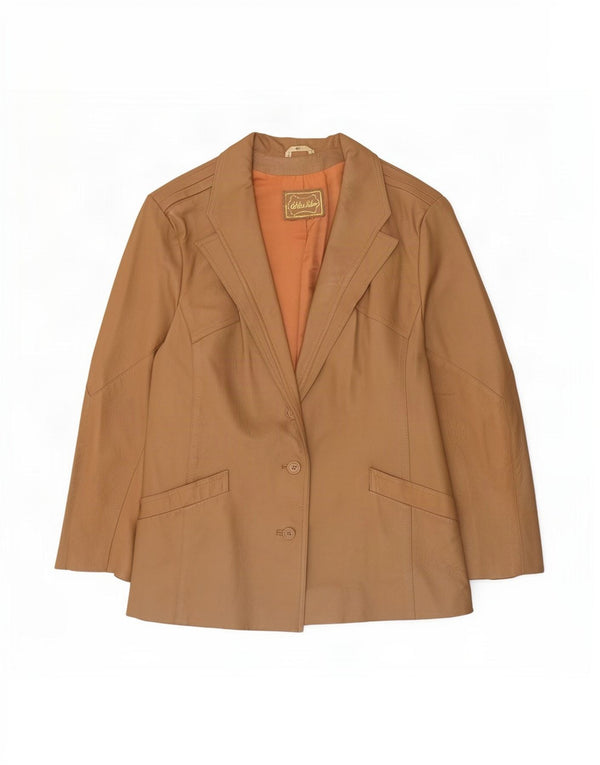 Jaqueta blazer feminina vintage de couro com 3 botões EU 46 XL bege