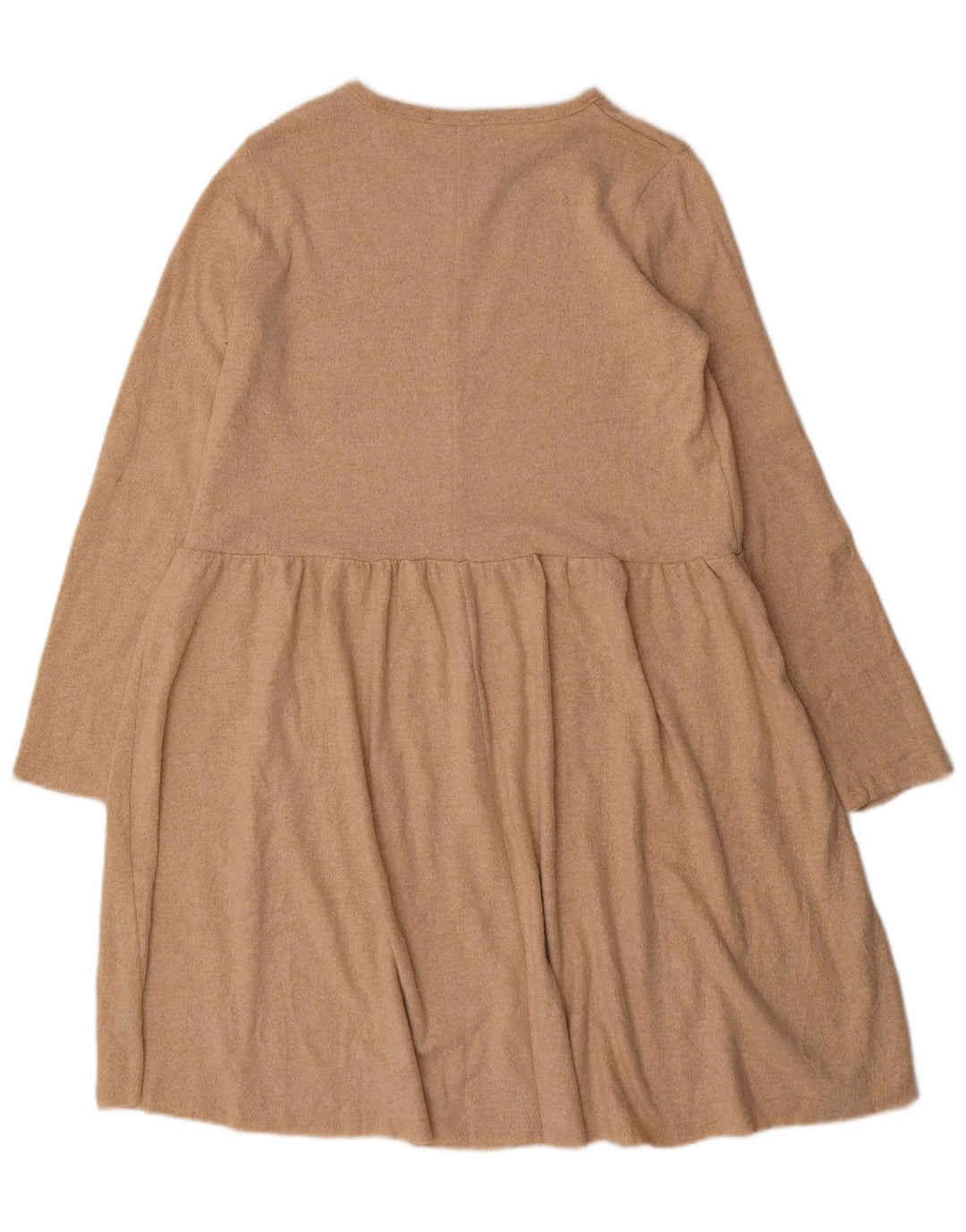 Vestido jumper feminino Zara de manga comprida Reino Unido 14 poliéster bege médio