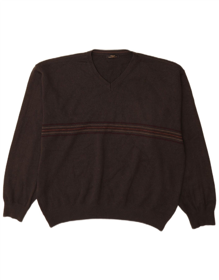 Suéter masculino St Michael com decote em V XL cinza listrado acrílico