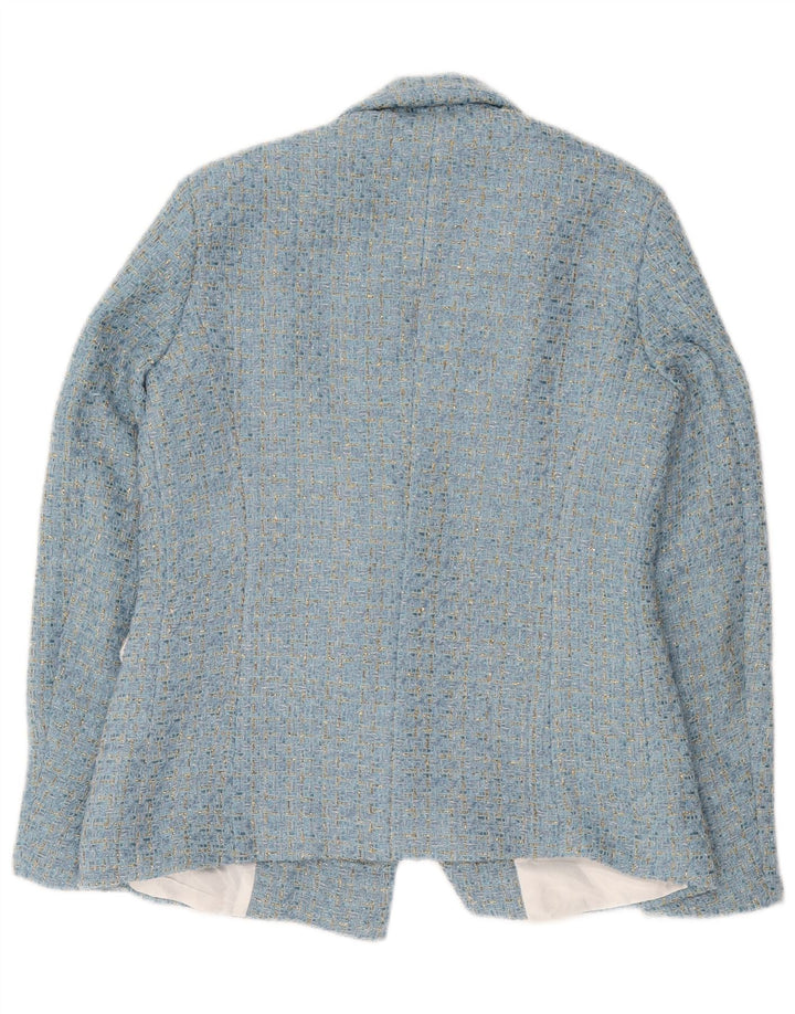 Jaqueta blazer feminina vintage com peito duplo Reino Unido 10 pequena mancha azul
