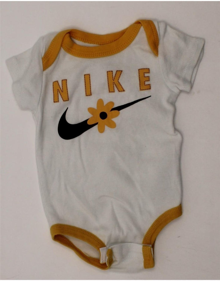 NIKE Baby Girls Graphic Bodysuit 0-3 Months White Floral Cotton Vintage Nike and Second-Hand Nike from Messina Hembry 