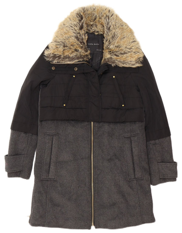 Sobretudo oversized feminino Zara UK 6 XS preto colorblock