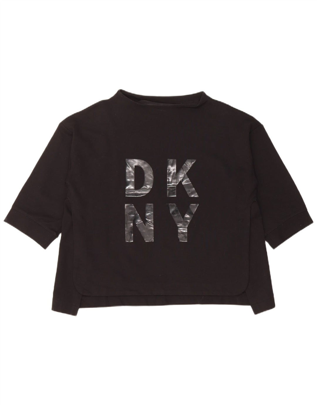 Dkny Top gráfico feminino manga 3/4 Reino Unido 16 grande rayon preto
