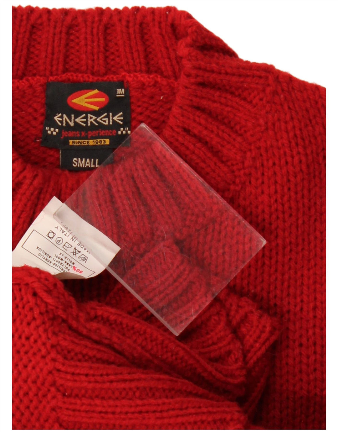 Suéter masculino Energie com gola tartaruga e acrílico vermelho pequeno