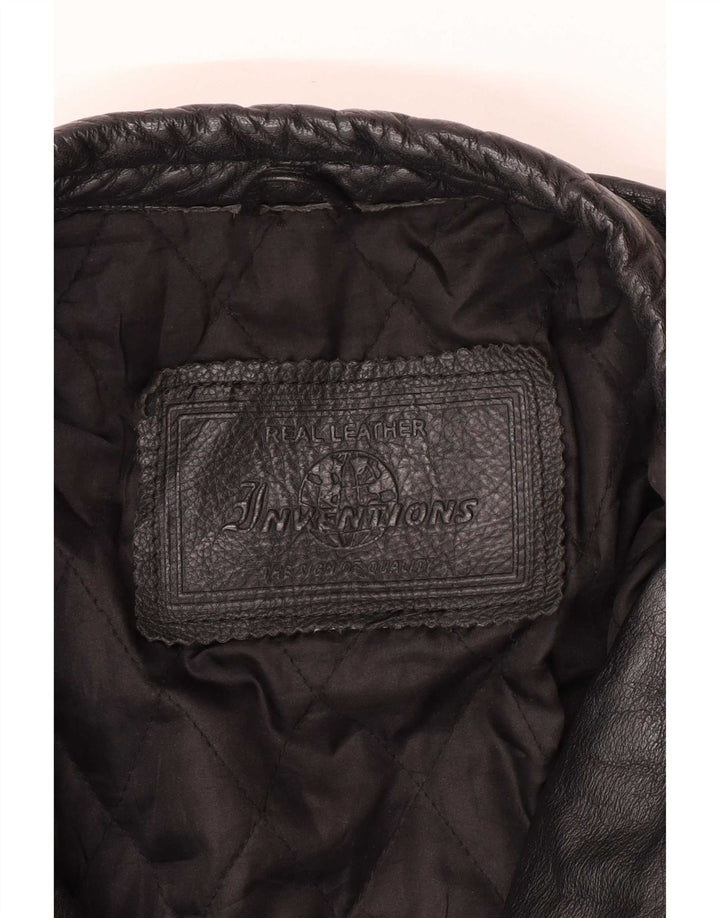Jaqueta de couro masculina vintage para motociclista UK 44 2XL preta