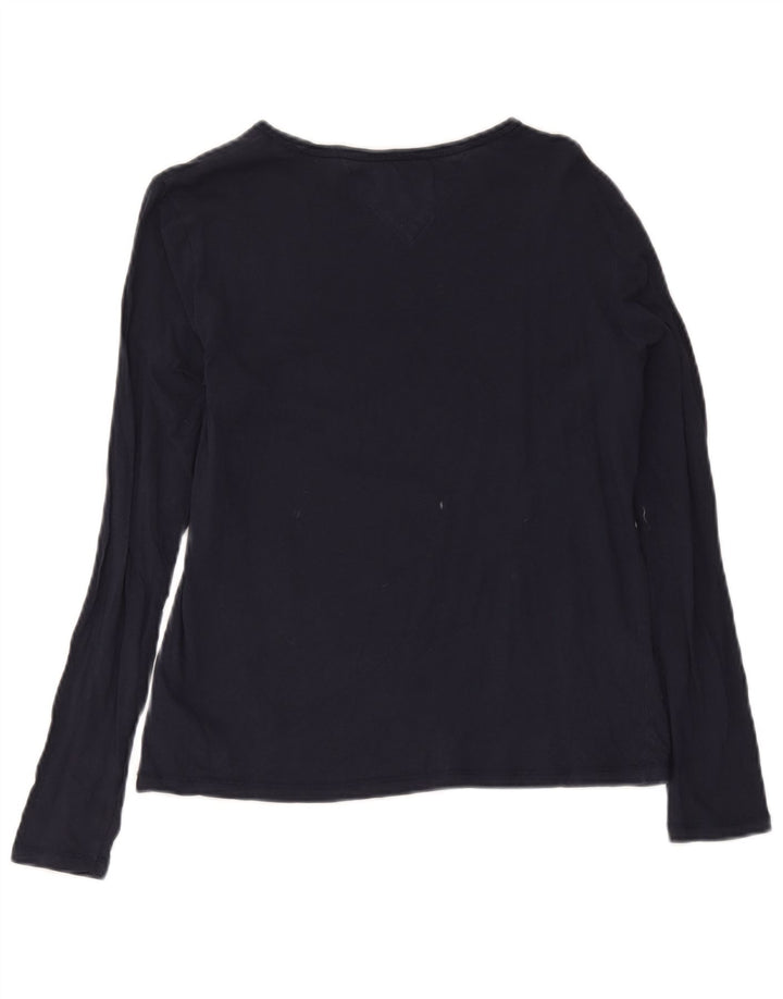 Top feminino Tommy Hilfiger manga comprida UK 14 algodão azul marinho médio