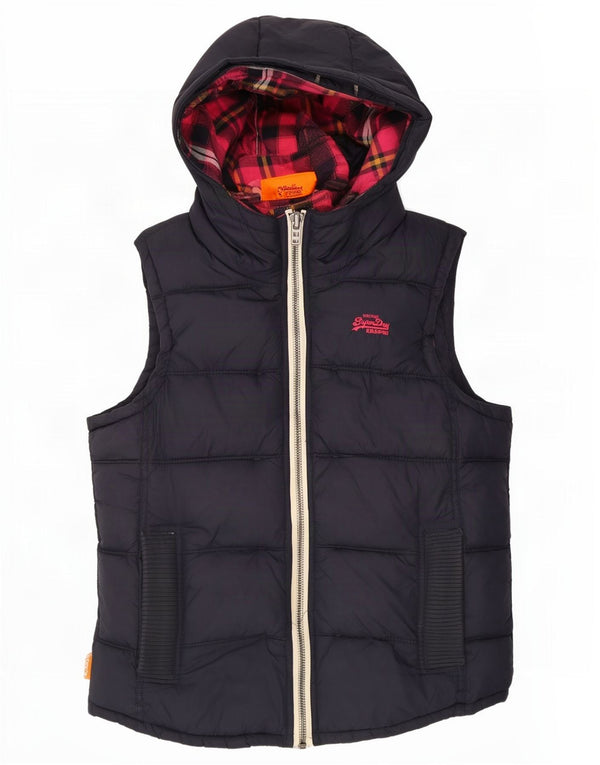 Superdry Colete feminino acolchoado com capuz UK 14 Nylon azul marinho médio