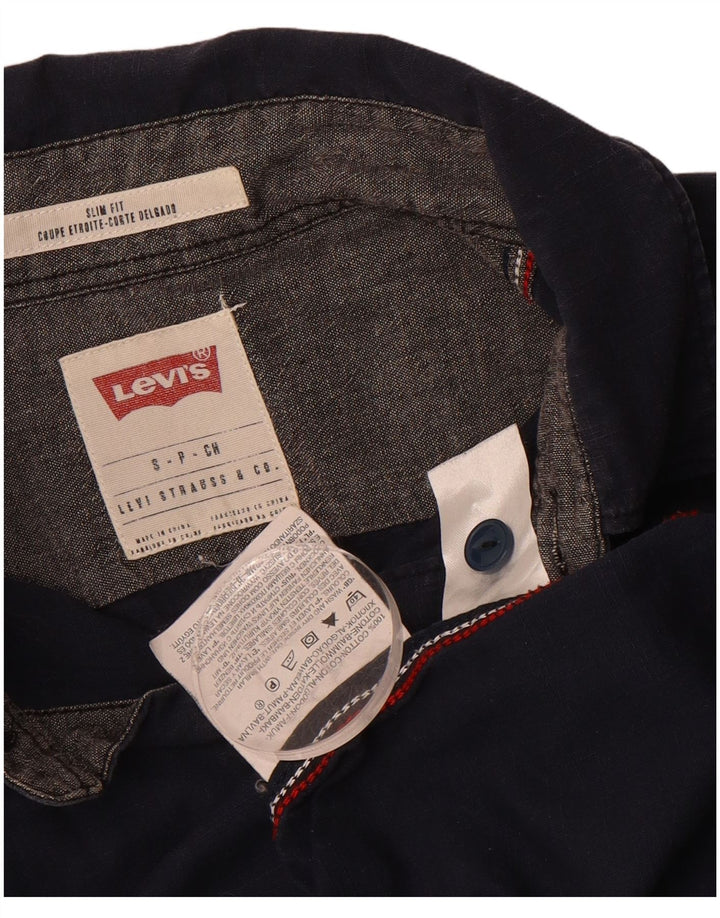 Camisa masculina slim fit LEVI'S pequena algodão azul marinho