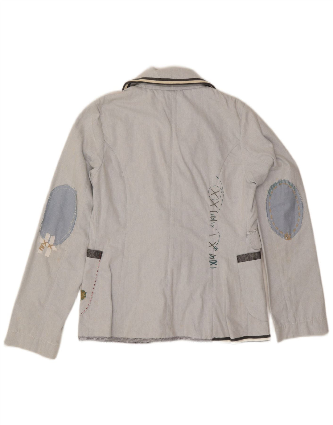 Desigual Jaqueta blazer feminina gráfica de 3 botões UE 42 grande algodão azul