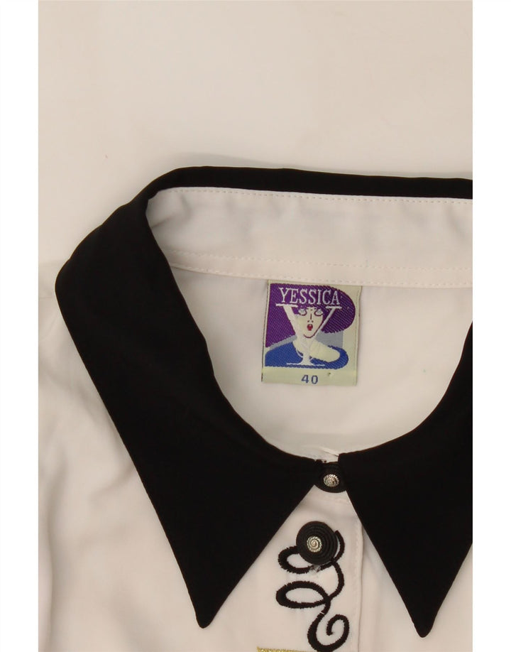 Camisa gráfica feminina Yessica EU 40 poliéster geométrico branco médio
