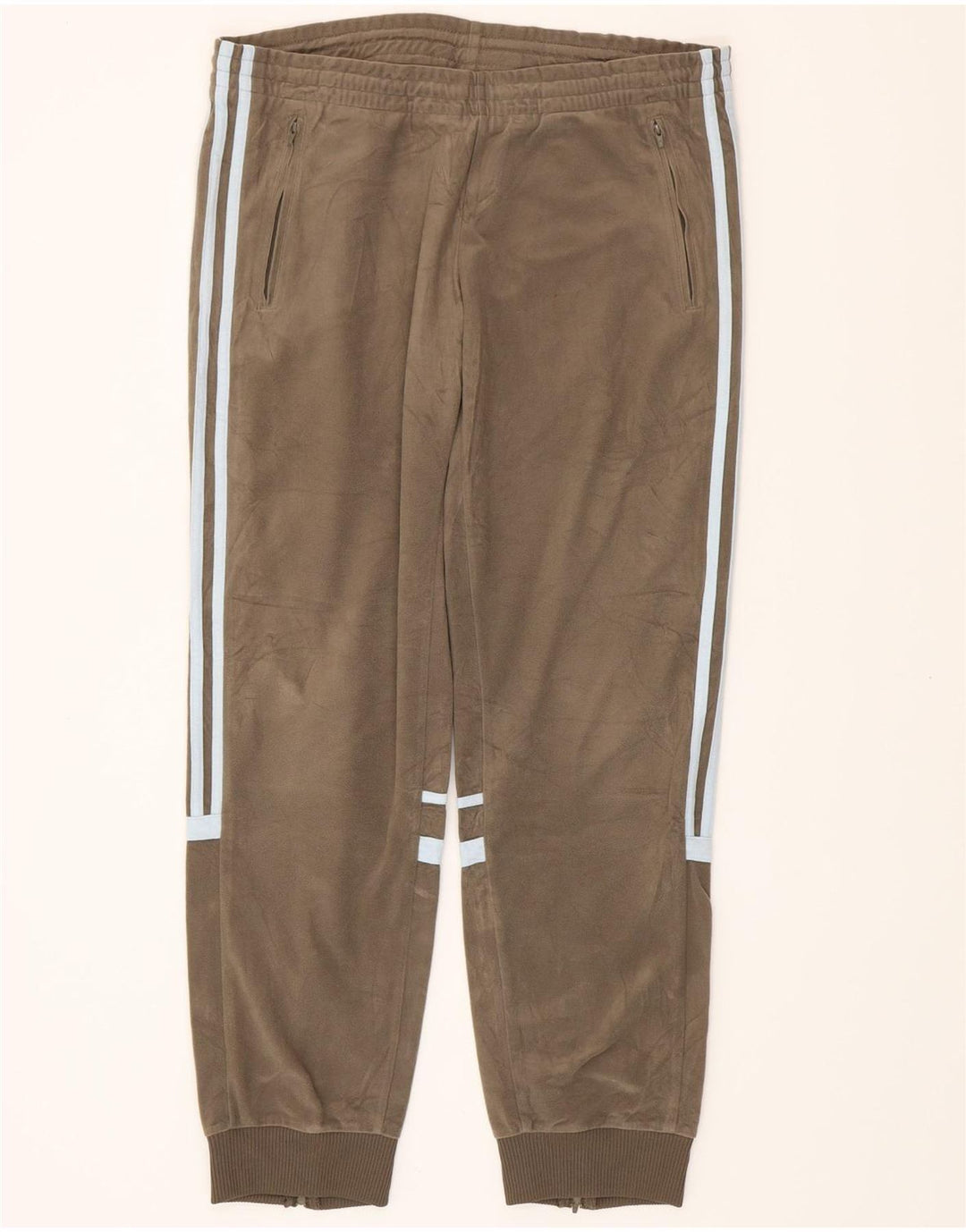 ADIDAS Womens Fleece Tracksuit Calças Joggers UK 14 Grande Caqui