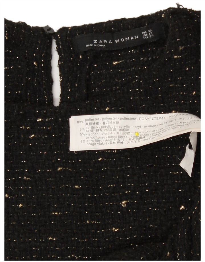 Zara Top feminino oversized manga 3/4 UK 6 XS preto poliéster manchado