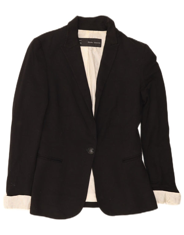 Jaqueta blazer feminina Zara com 1 botão Reino Unido 6 XS preto viscose