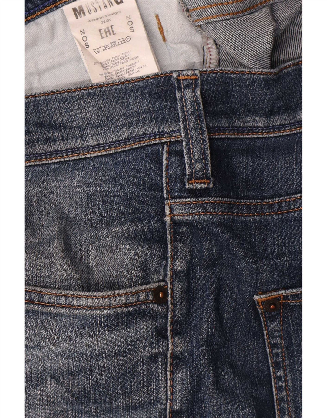 Mustang Mens Straight Jeans W32 L30 Azul Algodão