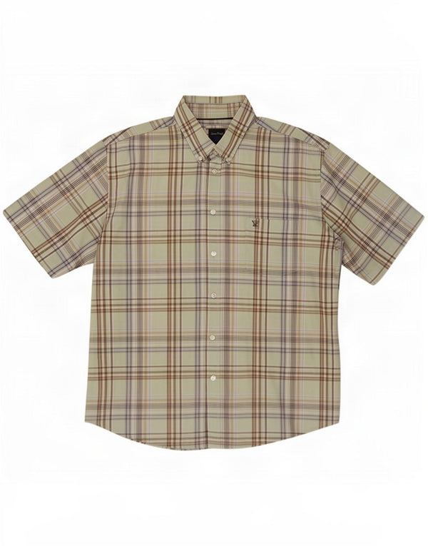 Camisa masculina de manga curta James Pringle XL verde algodão xadrez