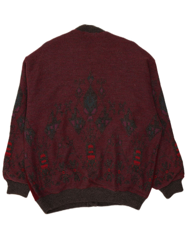 Luciano Chiari Suéter Cardigan Masculino XL Lã Geométrica Borgonha