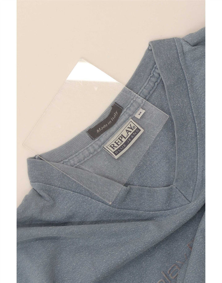 Replay camiseta gráfica masculina top azul médio