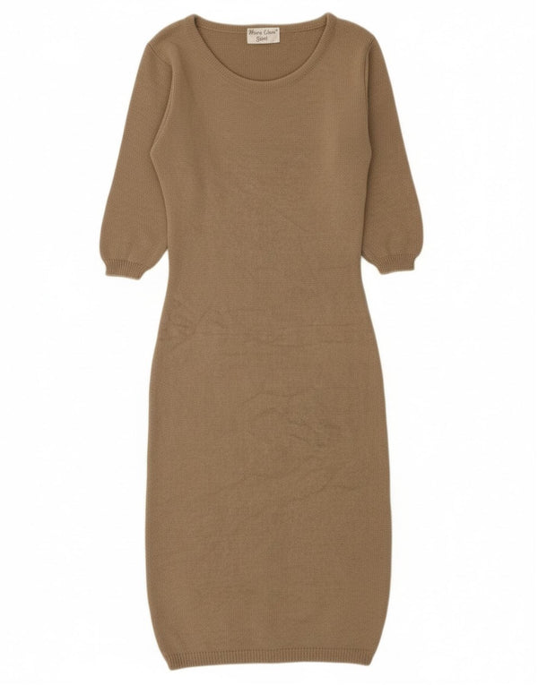 Vestido feminino vintage manga 3/4 Reino Unido 10 pequeno algodão bege