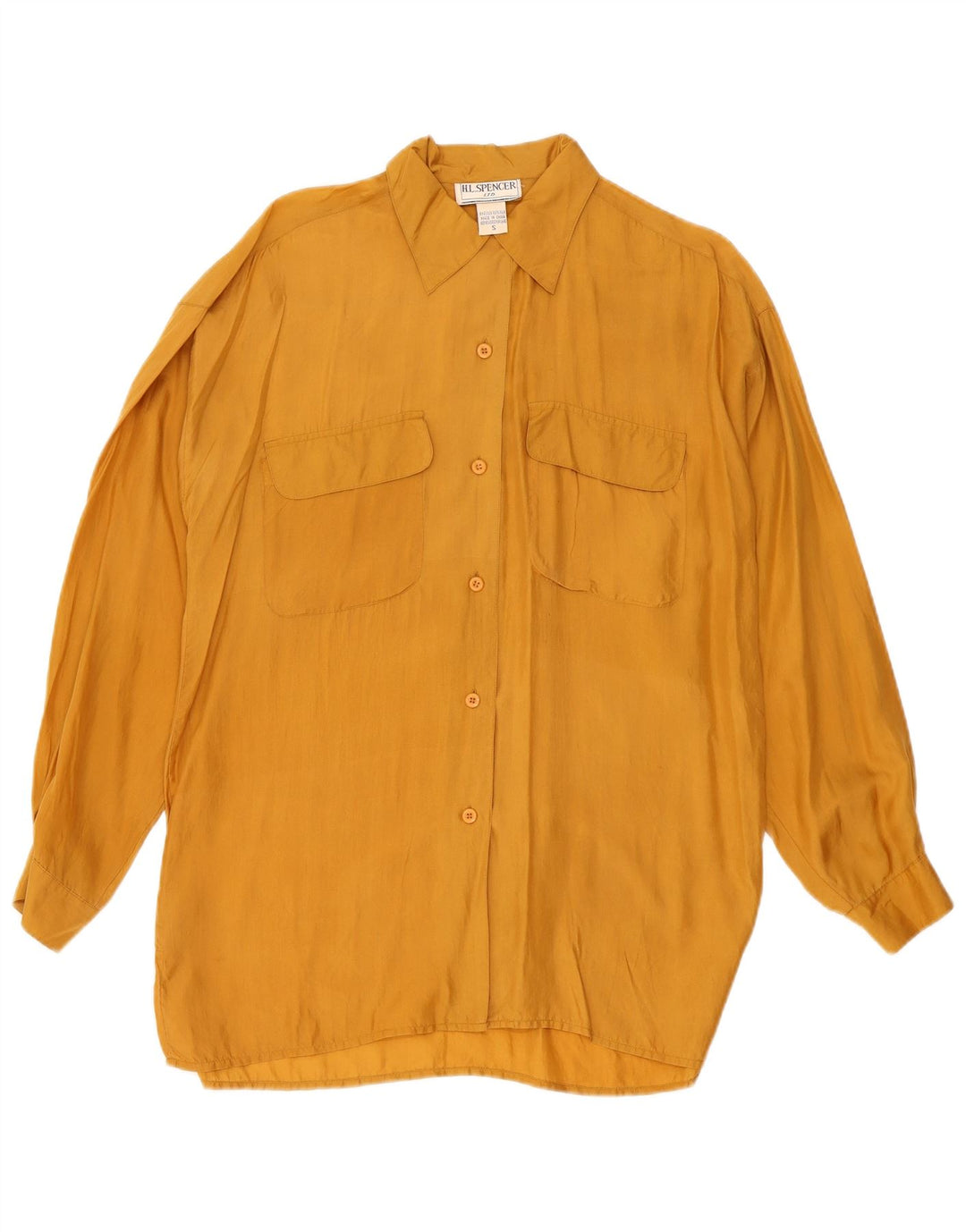 Camisa feminina H.L.Spencer com espinhel grande Reino Unido 10 pequena seda amarela