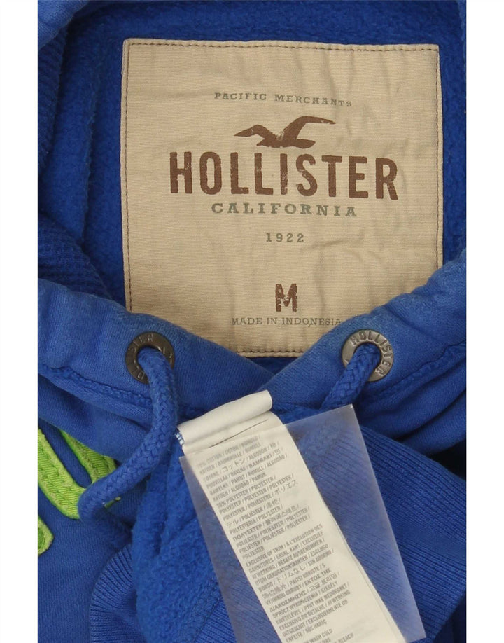 Hollister masculino gráfico moletom com capuz médio algodão azul