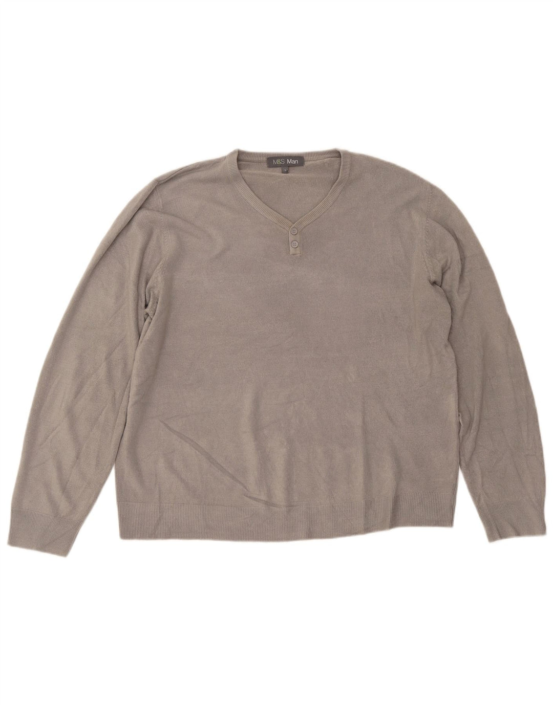 Suéter masculino Marks & Spencer com decote em V grande acrílico cinza