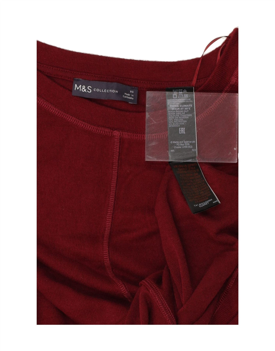 MARKS & SPENCER Womens Oversized T-Shirt Top UK 6 XS Burgundy Viscose Vintage Marks & Spencer and Second-Hand Marks & Spencer from Messina Hembry 