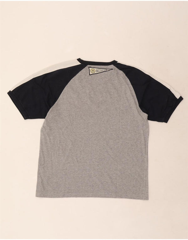 Camiseta masculina Champion Michigan com estampa gráfica cinza médio algodão colorblock