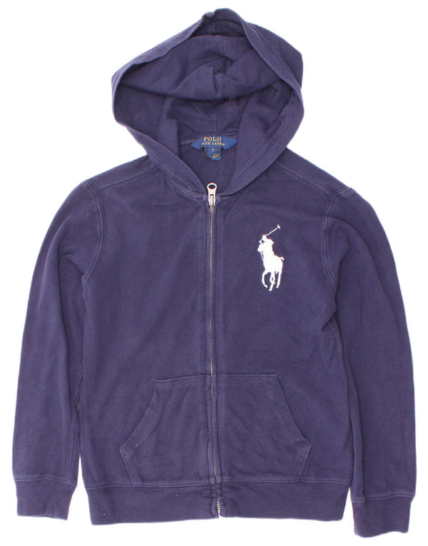 Polo Ralph Lauren Suéter masculino com capuz e zíper 6-7 anos algodão azul marinho