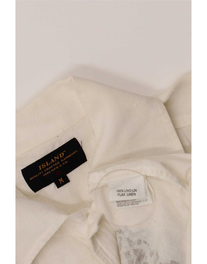 Camisa masculina de manga curta da Islândia, linho geométrico branco médio