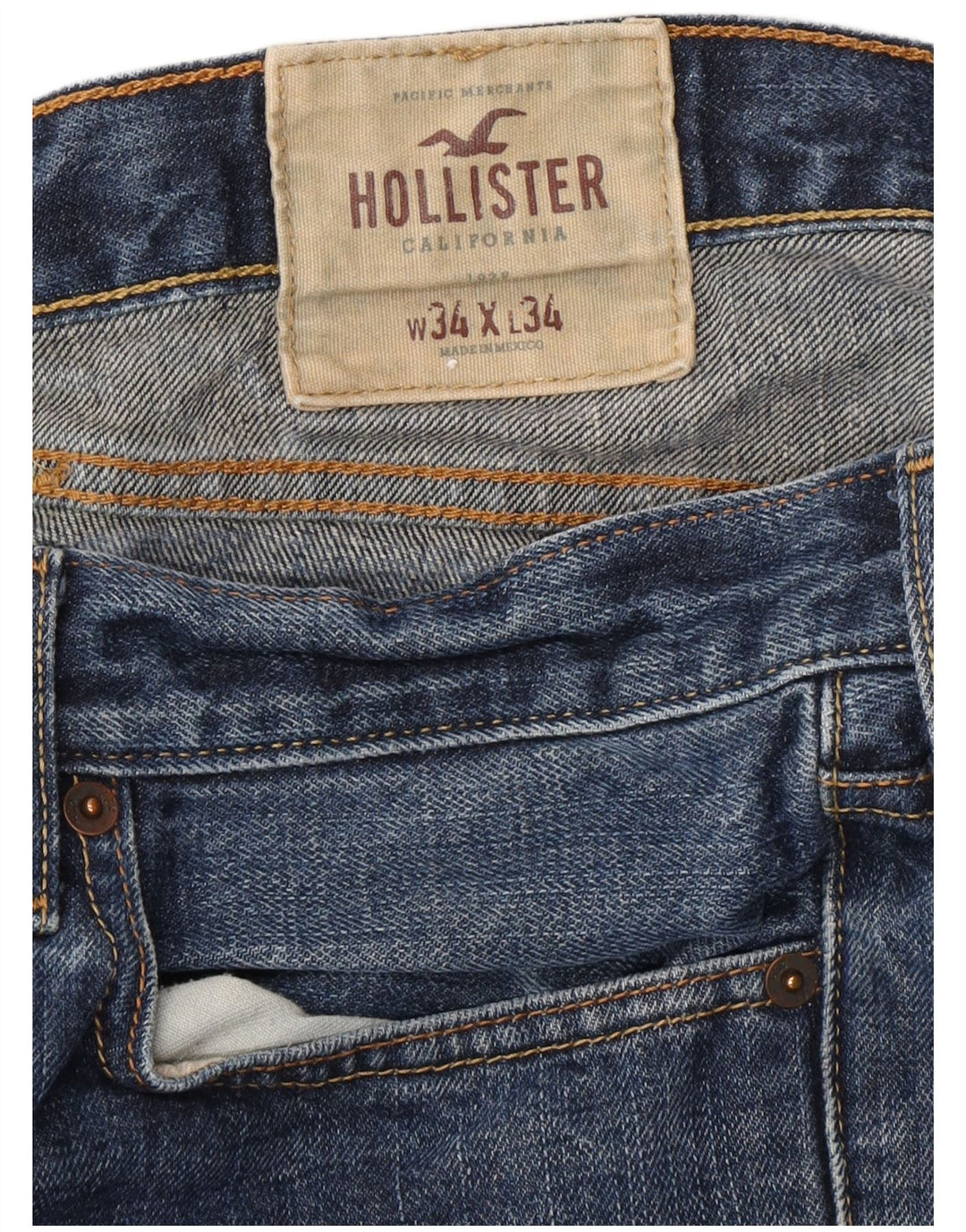 Calça jeans reta masculina HOLLISTER W34 L34 algodão azul