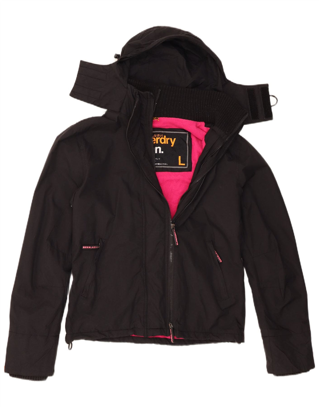 Jaqueta corta-vento feminina Superdry com capuz UK 16 grande nylon preto