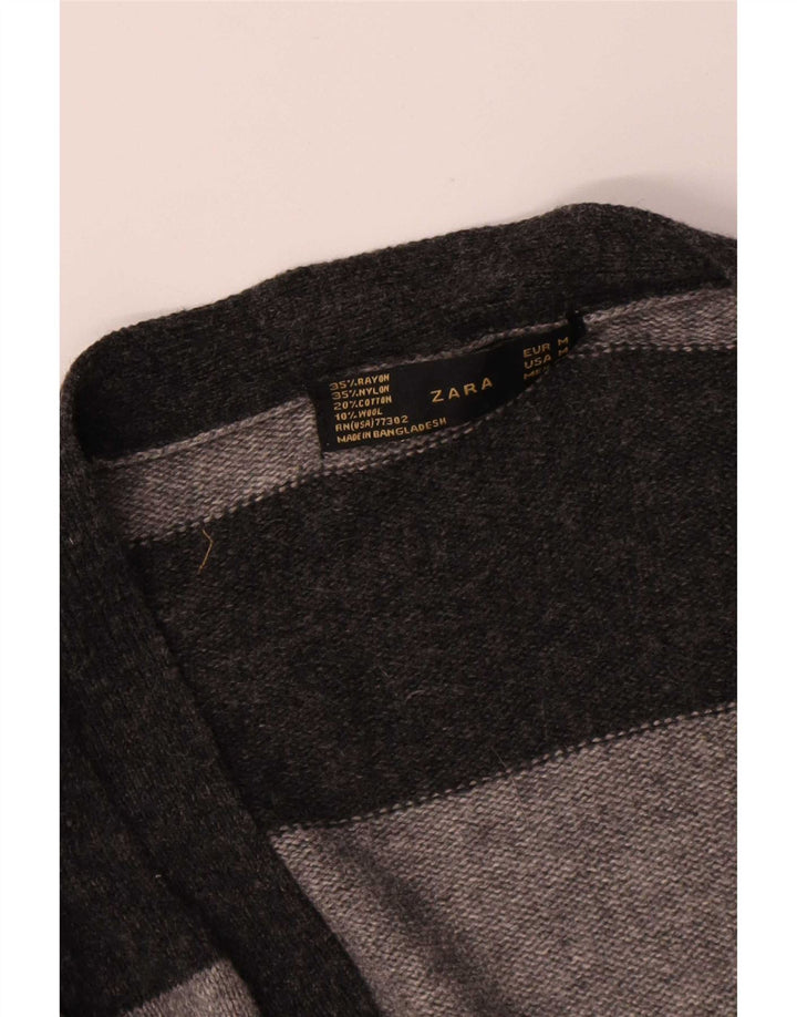 Suéter cardigã feminino Zara Reino Unido 12 rayon listrado cinza médio