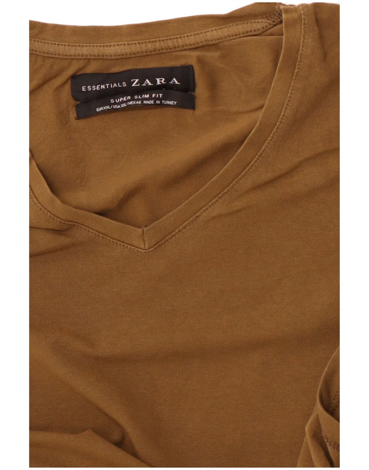 Camiseta masculina Zara Super Slim Fit Top 2XL Caqui