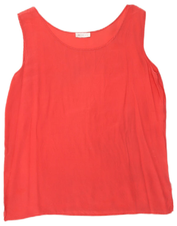 Blusa feminina vintage sem mangas UK 14 seda vermelha média