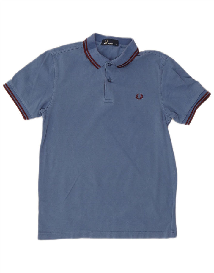 Camisa polo masculina Fred Perry pequena azul algodão