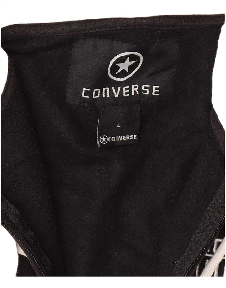 Suéter Converse masculino com capuz e zíper gráfico grande algodão preto