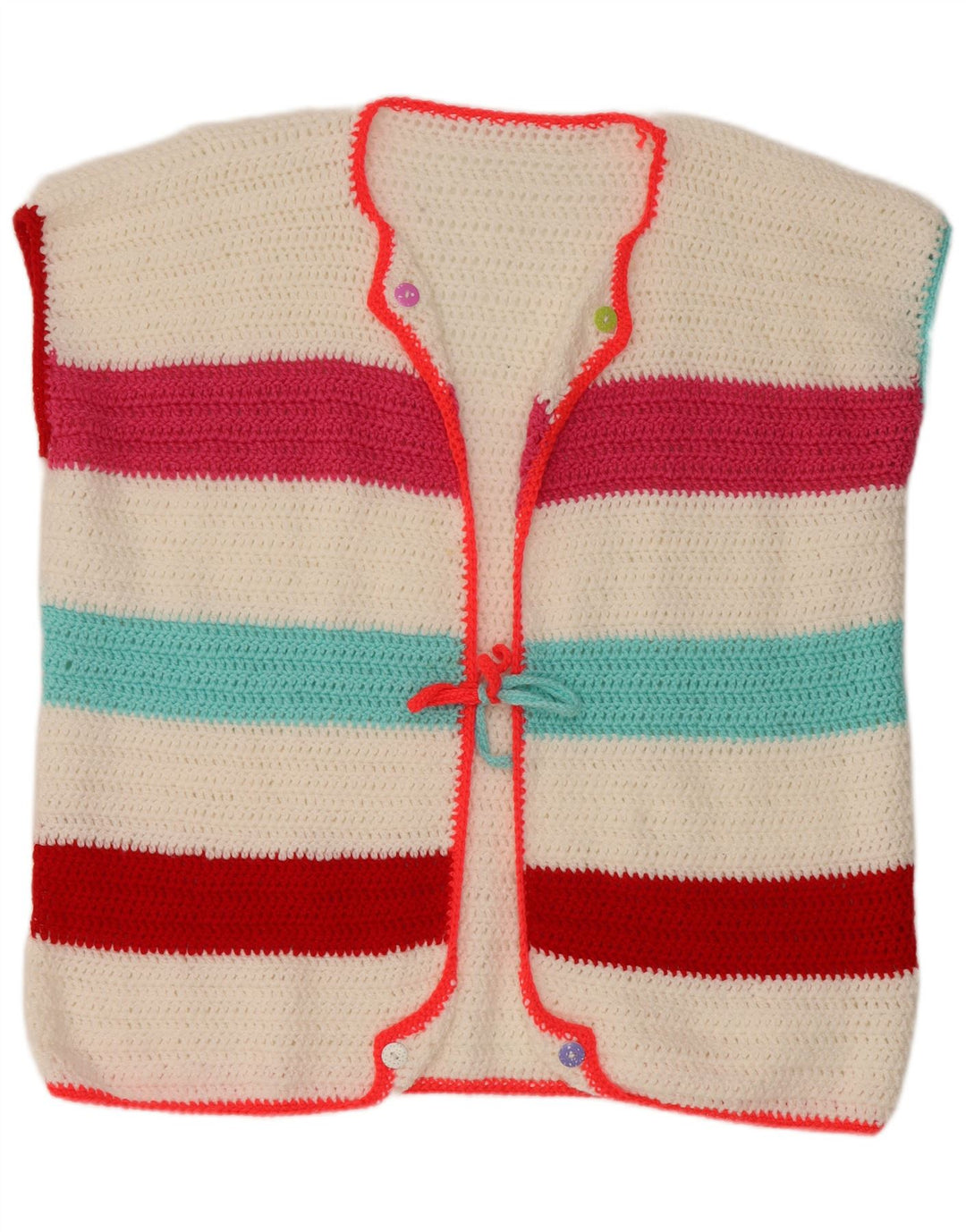 Suéter cardigã feminino sem mangas VINTAGE Reino Unido 18 XL listrado branco