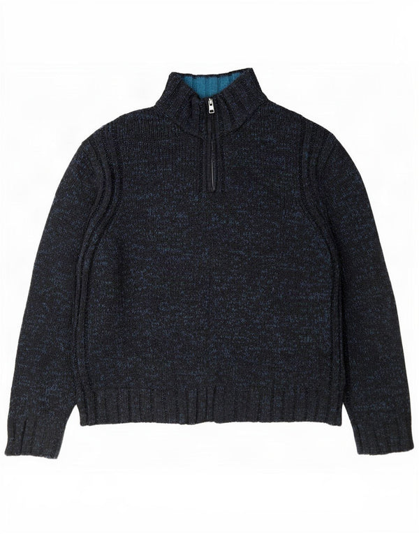 Suéter masculino Marks & Spencer com zíper e gola XL azul marinho salpicado de acrílico