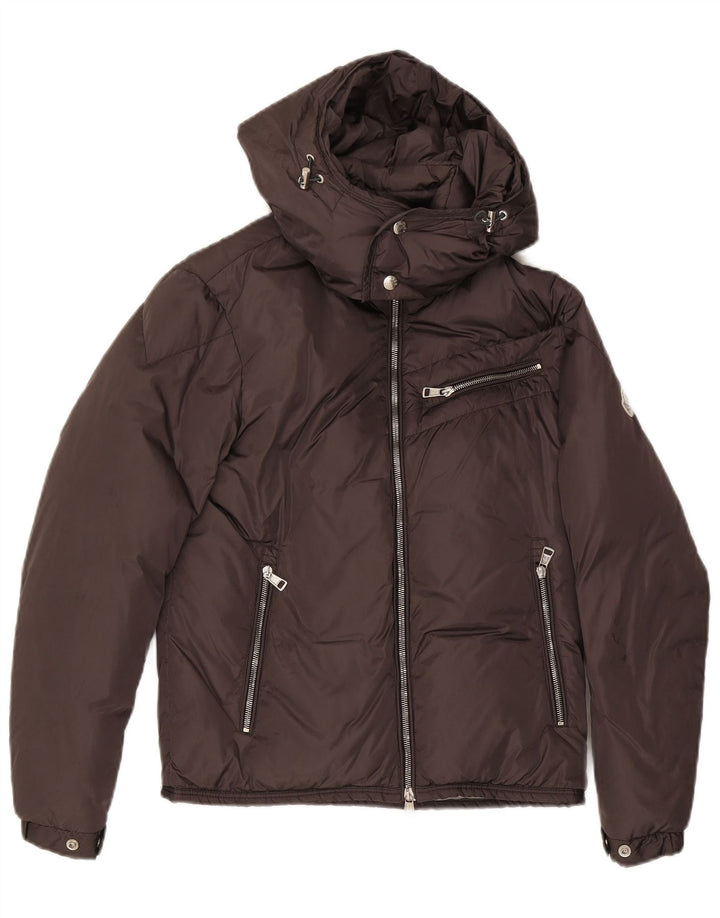 Jaqueta acolchoada com capuz feminino Moncler tamanho 0 XS cinza poliamida