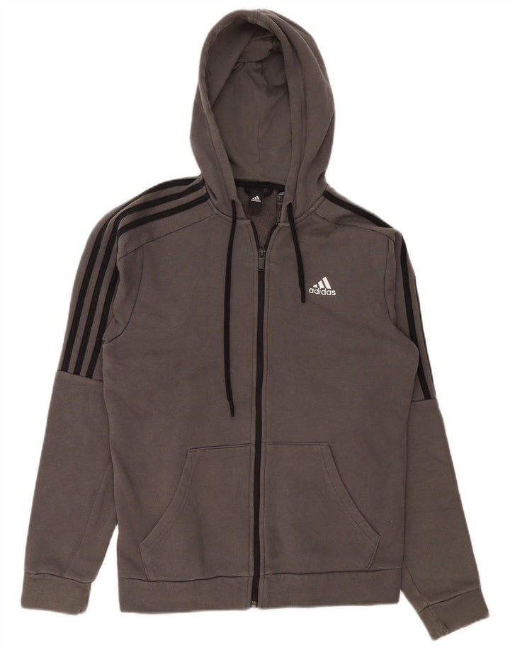 Adidas masculino zip moletom com capuz pequeno algodão cinza