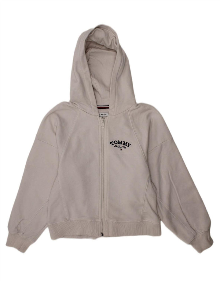 TOMMY HILFIGER Suéter feminino com capuz e zíper 7-8 anos algodão branco