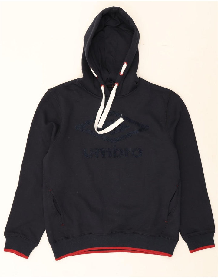 UMBRO Mens Graphic Hoodie Jumper Large Navy Blue Cotton Vintage Umbro and Second-Hand Umbro from Messina Hembry 