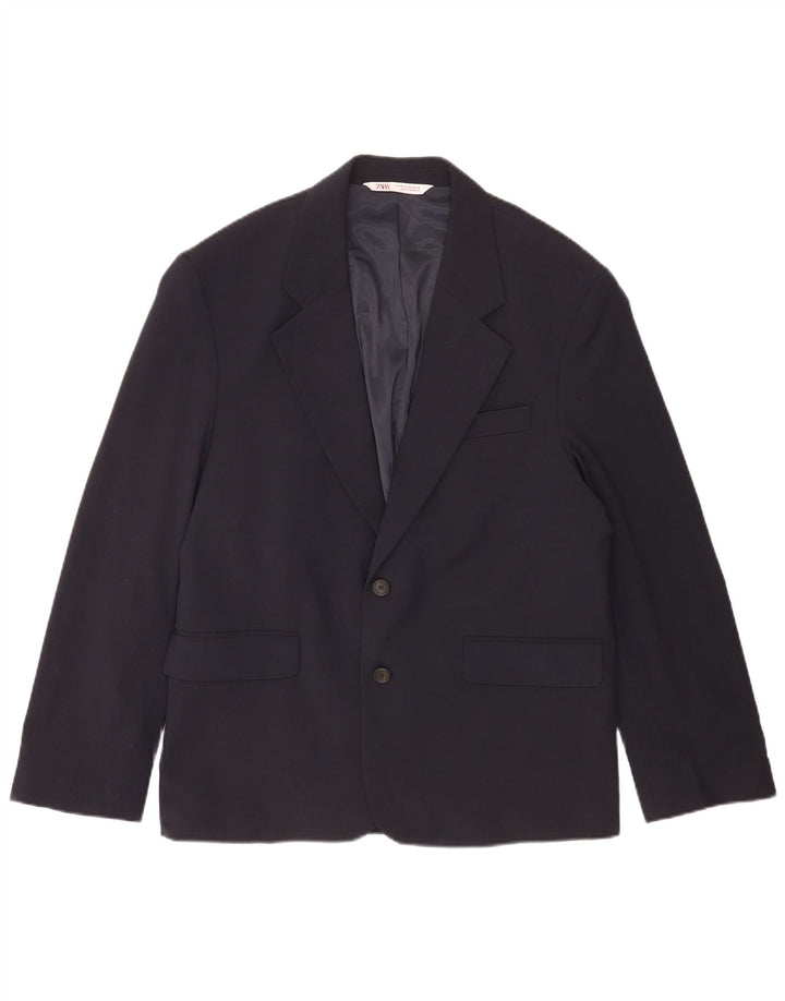 Jaqueta blazer masculina Zara com 2 botões IT 48 poliéster azul marinho médio