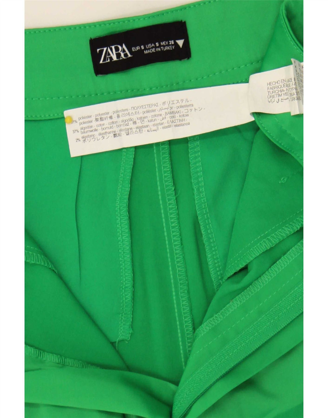 Zara Shorts feminino cintura alta casual pequeno W26 poliéster verde